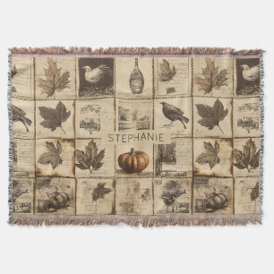 Rustic Autumn Ephemera Collage Warm Earthy (2) Throw Blanket