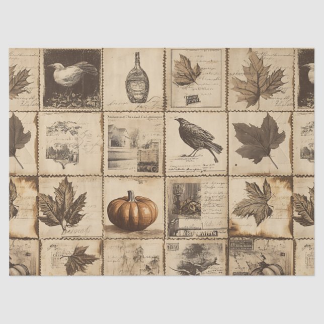Rustic Autumn Ephemera Collage | Warm Earthy (2) Tissue Paper (Front)