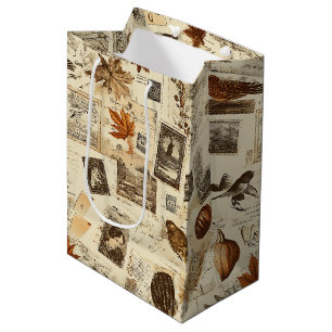 Rustic Autumn Ephemera Collage Warm Earthy Medium Gift Bag