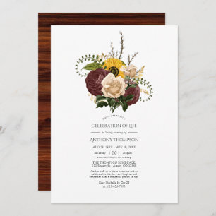 Rustic Autumn - Fall Floral Celebration of Life Invitation