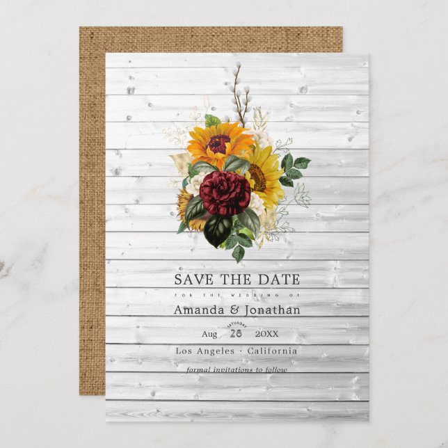 Rustic Autumn - Fall Floral Country Barn Wedding Save The Date (Front/Back)