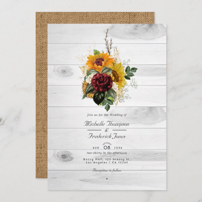 Rustic Autumn Fall Floral Country QR Code Wedding Invitation (Front/Back)