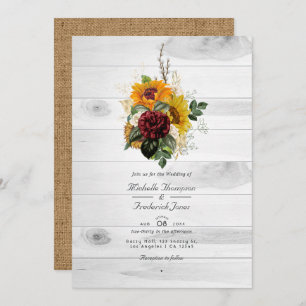 Rustic Autumn Fall Floral Country QR Code Wedding Invitation