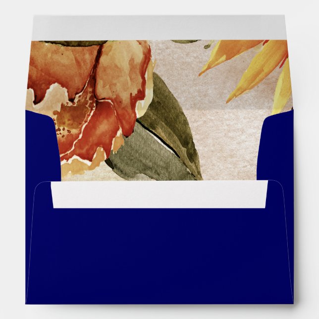 Rustic Autumn Fall Floral Navy Blue Envelope (Back (Bottom))