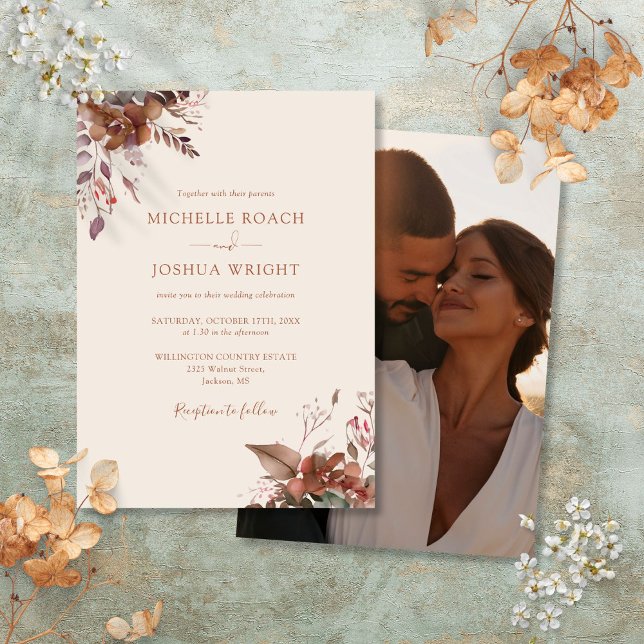 Rustic Autumn Fall Floral Photo Wedding Invitation (Rustic Autumn Fall Floral Photo Wedding Invitation)