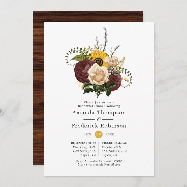 Rustic Autumn - Fall Floral Rehearsal Dinner Invitation (Front/Back)