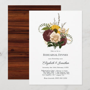 Rustic Autumn - Fall Floral Rehearsal Dinner Invitation