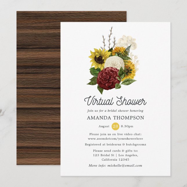 Rustic Autumn - Fall Floral Virtual Bridal Shower Invitation (Front/Back)