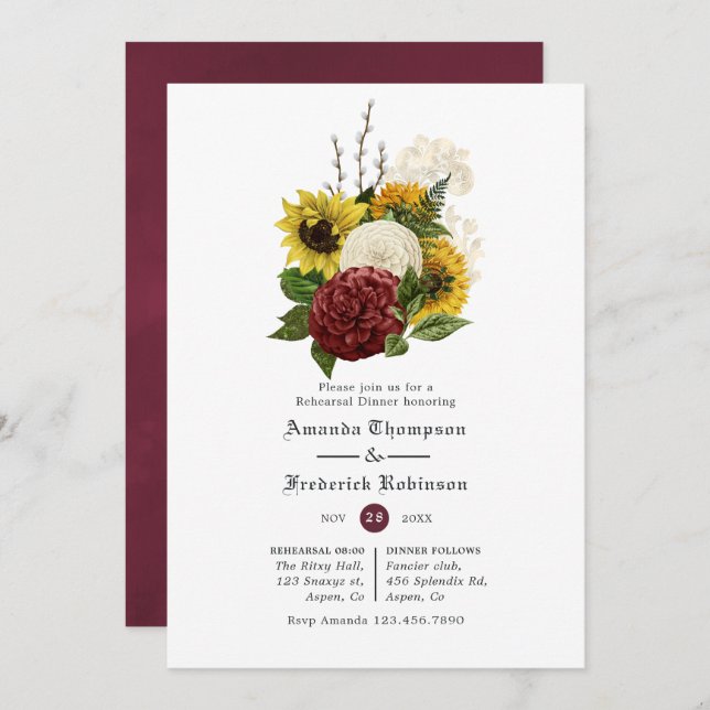 Rustic Autumn Fall Floral Wedding Rehearsal Dinner Invitation (Front/Back)
