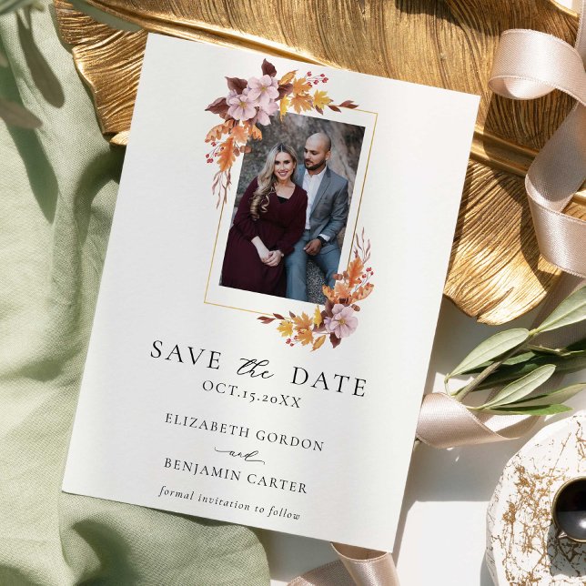 Rustic Autumn Fall Flowers Photo Save the Date (Creator Uploaded)