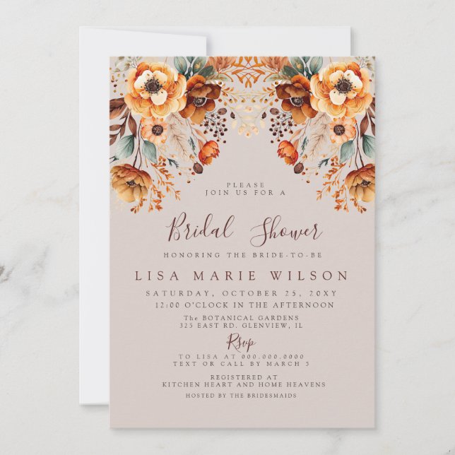 Rustic Autumn Fall Foliage Fall Bridal Shower Invitation (Front)