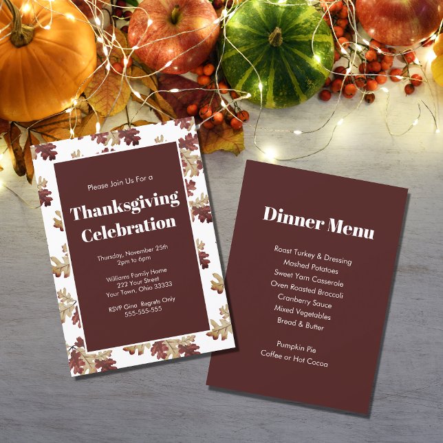 Rustic Autumn Fall Foliage Thanksgiving Dinner Invitation (Creator Uploaded)