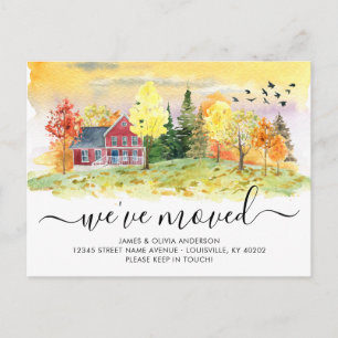 Rustic Autumn Fall Forest Woods We've Moved Moving Announcement Postcard
