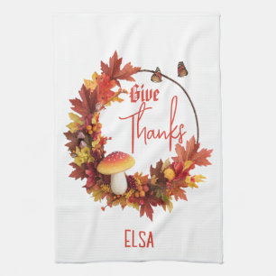 Rustic Autumn Fall Give Thanks  Tea Towel