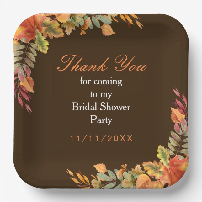 Rustic Autumn Fall Leaves Bridal Shower Paper Plate (Front)