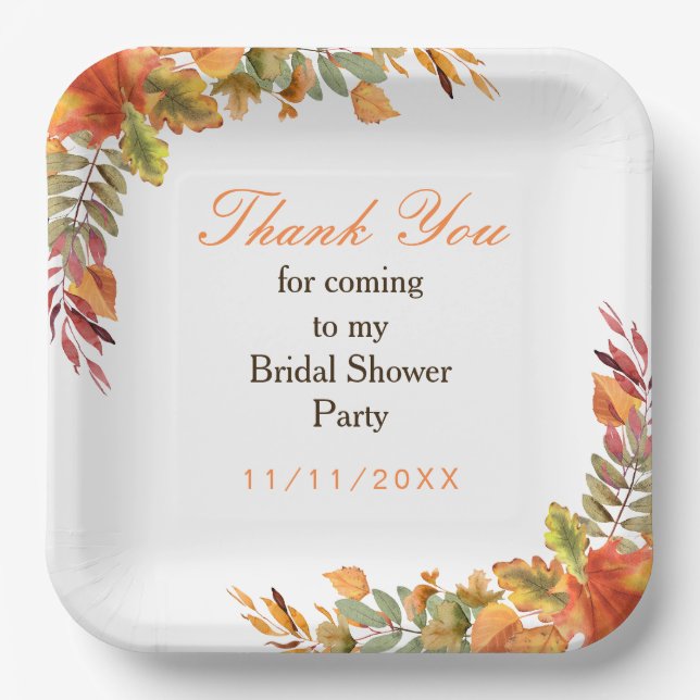 Rustic Autumn Fall Leaves Bridal Shower Paper Plate (Front)