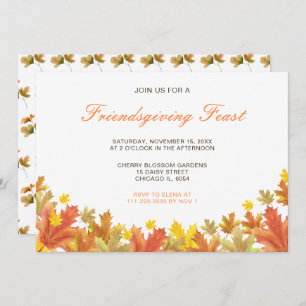 Rustic Autumn Fall Leaves Friendsgiving Feast Invitation