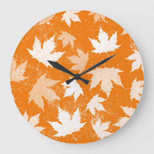 Rustic Autumn Fall Leaves Pattern Large Clock