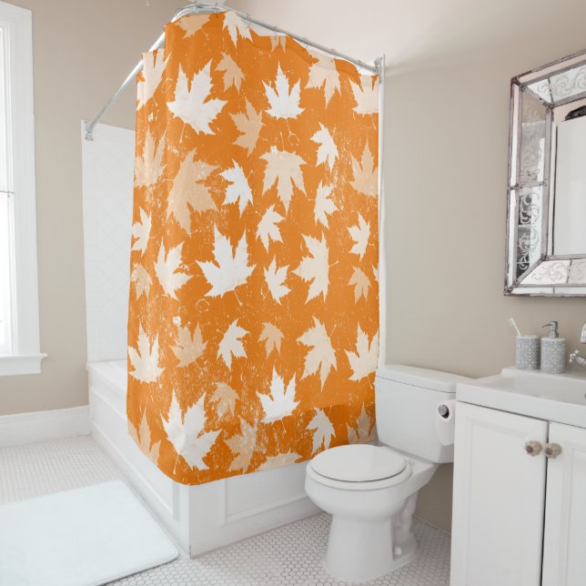 Rustic Autumn Fall Leaves Pattern Shower Curtain (In Situ)