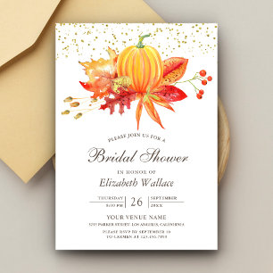 Rustic Autumn Fall Leaves Pumpkin Bridal Shower Invitation