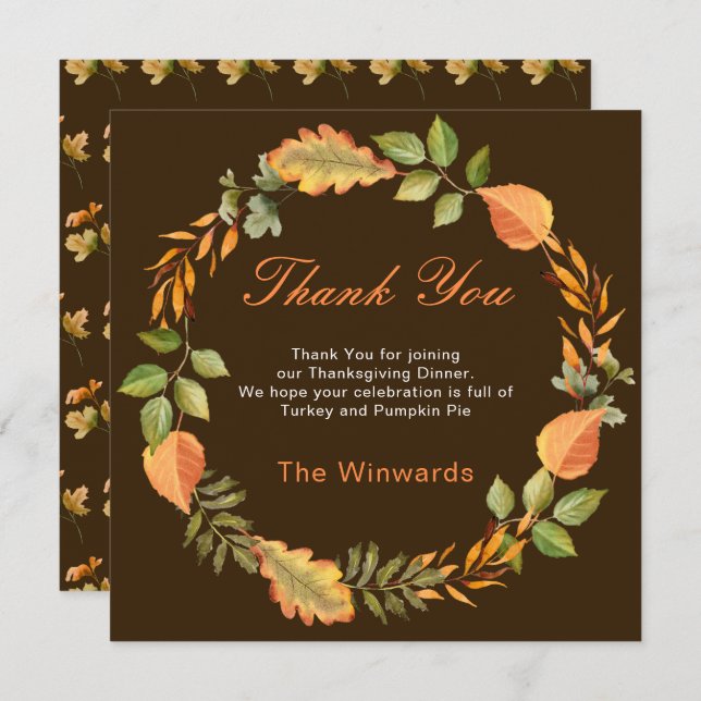 Rustic Autumn Fall Leaves Square Thanksgiving  (Front/Back)