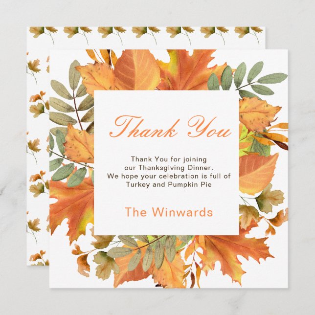 Rustic Autumn Fall Leaves Square Thanksgiving  (Front/Back)