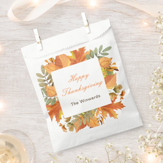 Rustic Autumn Fall Leaves Square Thanksgiving  Favour Bag (Clipped)