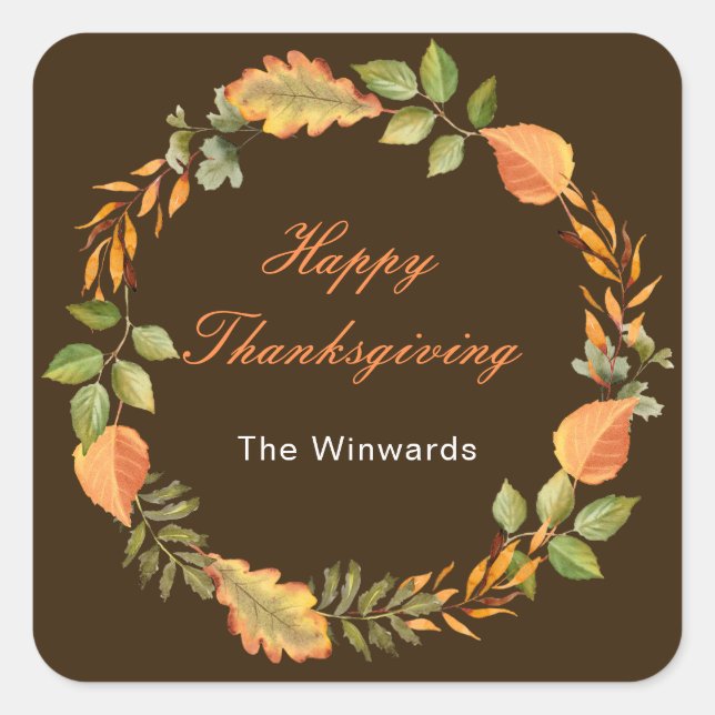 Rustic Autumn Fall Leaves Square Thanksgiving  Sticker (Front)
