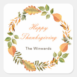 Rustic Autumn Fall Leaves Square Thanksgiving  Sticker