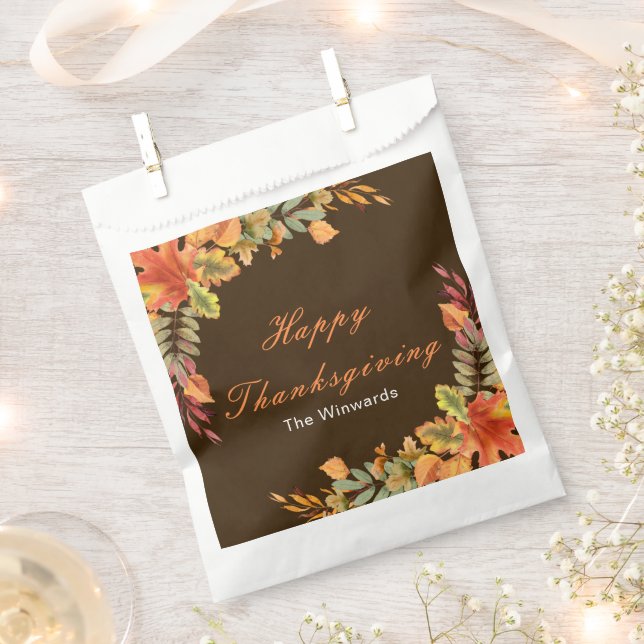 Rustic Autumn Fall Leaves Thanksgiving Party Favour Bag (Clipped)