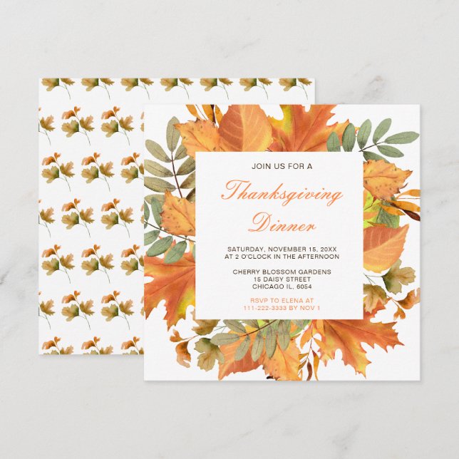 Rustic Autumn Fall Leaves Thanksgiving Party Invitation (Front/Back)