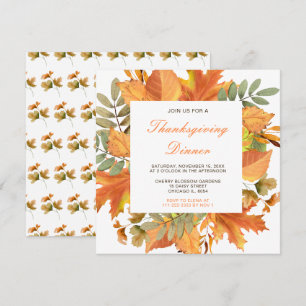 Rustic Autumn Fall Leaves Thanksgiving Party Invitation