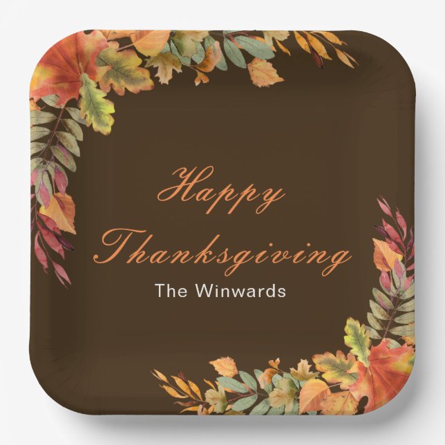Rustic Autumn Fall Leaves Thanksgiving Party Paper Plate (Front)