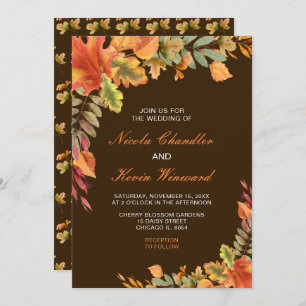Rustic Autumn Fall Leaves Wedding Invitation
