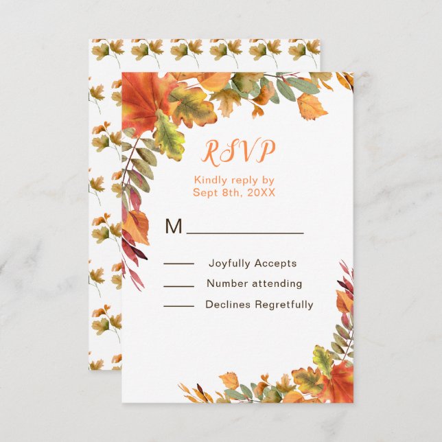 Rustic Autumn Fall Leaves Wedding Reception RSVP Card (Front/Back)