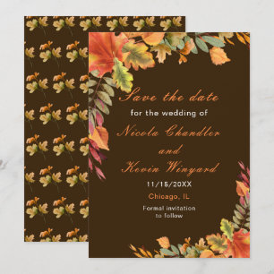 Rustic Autumn Fall Leaves Wedding Reception Save The Date
