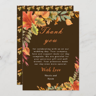 Rustic Autumn Fall Leaves Wedding Thank You Card