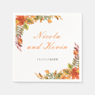 Rustic Autumn Fall Leaves Wedding Thank You Napkin