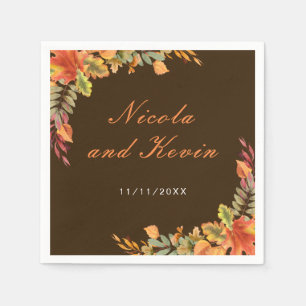 Rustic Autumn Fall Leaves Wedding Thank You Napkin