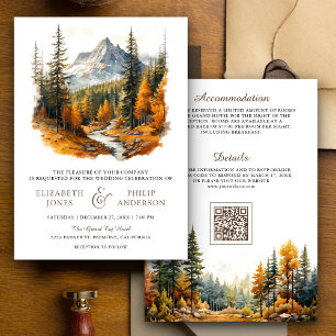 Rustic Autumn Fall Mountain Forest QR Code Wedding Invitation