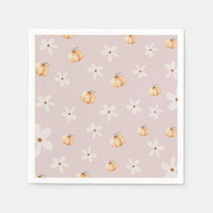 Rustic Autumn Fall Pumpkin and Daisy Baby shower Napkin