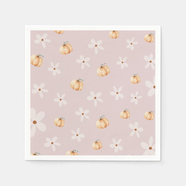 Rustic Autumn Fall Pumpkin and Daisy Baby shower Napkin (Front)