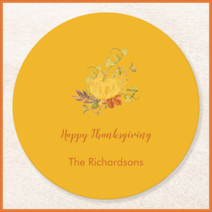Rustic Autumn Fall Pumpkin Colour Thanksgiving Round Paper Coaster