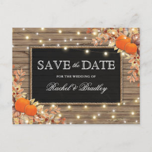 Rustic Autumn Fall Pumpkin Save the Date Announcement Postcard