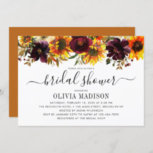 Rustic Autumn Fall Sunflower Floral Bridal Shower Invitation