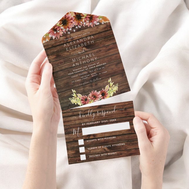 Rustic Autumn Fall Sunflowers Wedding RSVP  All In One Invitation (Creator Uploaded)