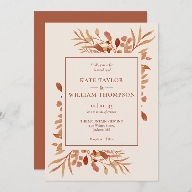Rustic Autumn Fall Terracotta QR Code Wedding Invitation (Front/Back)