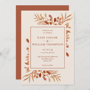 Rustic Autumn Fall Terracotta Wedding Invitation