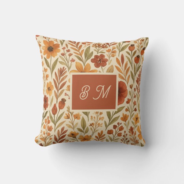  Rustic Autumn fall vibes & Floral Monogram Cushion (Front)