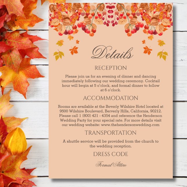 Rustic Autumn Fall Wedding Details  Enclosure Card (Creator Uploaded)